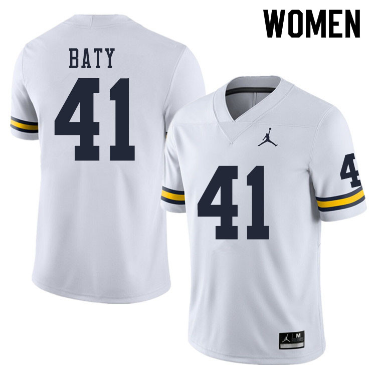 Women #41 John Baty Michigan Wolverines College Football Jerseys Sale-White
